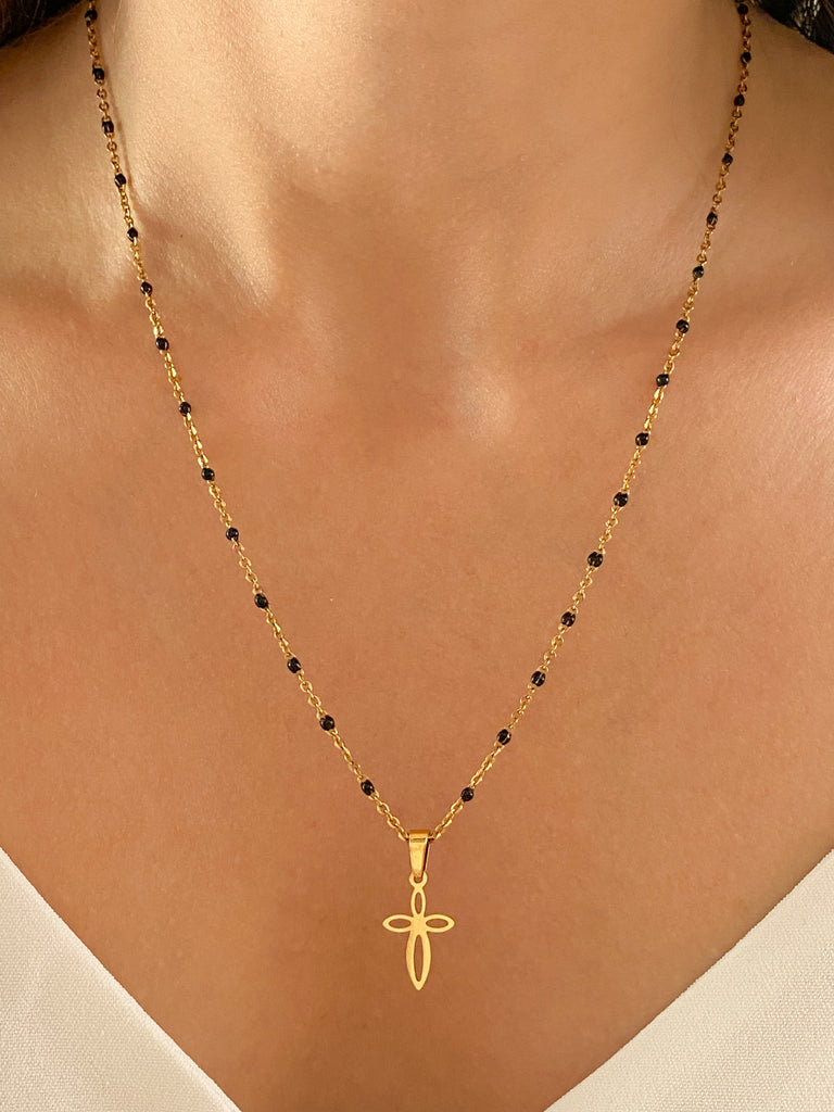 Collier Croix Plaqué Or 14k Pour Femme DIFLAX | Longueur 46,5 Cm | Léger Et élégant | Cadeau Fille Femme