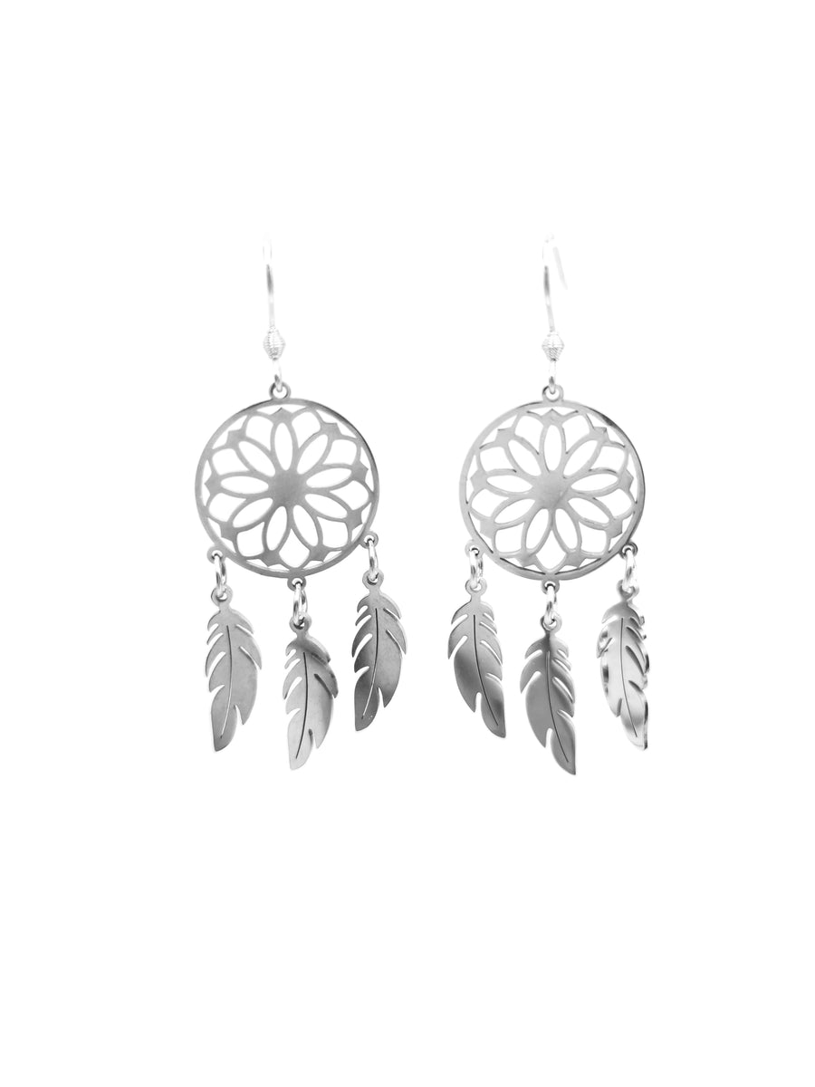 Boucles D'oreilles Pendantes Attrape-rêves 25 Mm - Plaqué Or 18 Carats, Neuf Avec étiquette