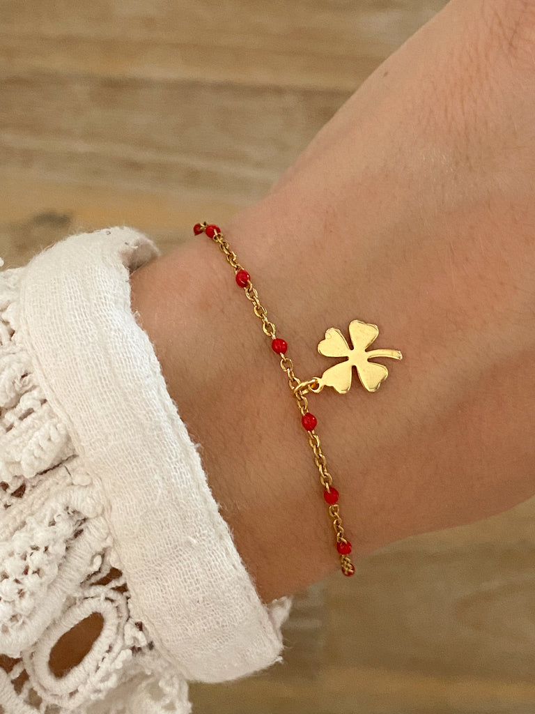 Bracelet trefle en acier inoxydable doré porte bonheur pour femme – Kaélou- bijoux