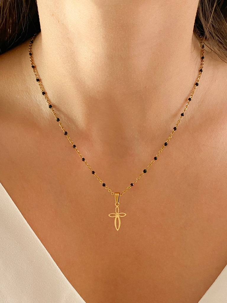Collier double Croix brillante chaîne rosaire - Balla Bijoux Collier double Croix brillante chaîne rosaire - Balla Bijoux