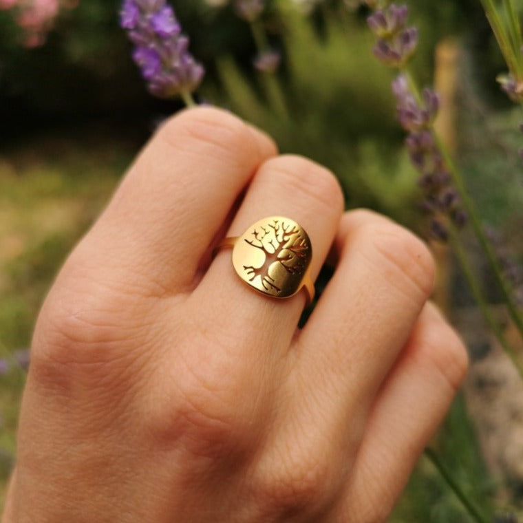 Bague Arbre De Vie Femme En Acier Inoxydable Doré - Avec Pierres, Taille Ajustable, Style Classique, Poids 7g - 5