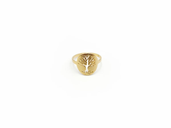 bague arbre de vie doré en acier inoxydable pour femme