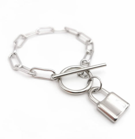 bracelet cadenas en acier inoxydable argenté chaîne coulissante