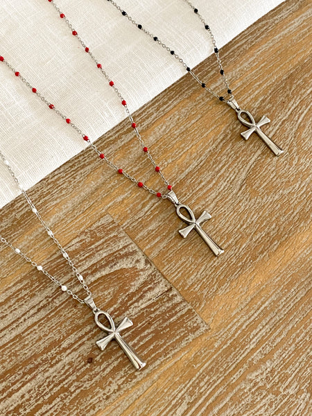 collier Kaelou bijoux croix ankh acier inoxydable