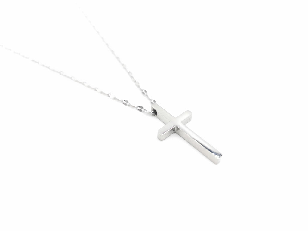 Collier pendentif croix acier inoxydable argenté chaîne travaillée unisexe