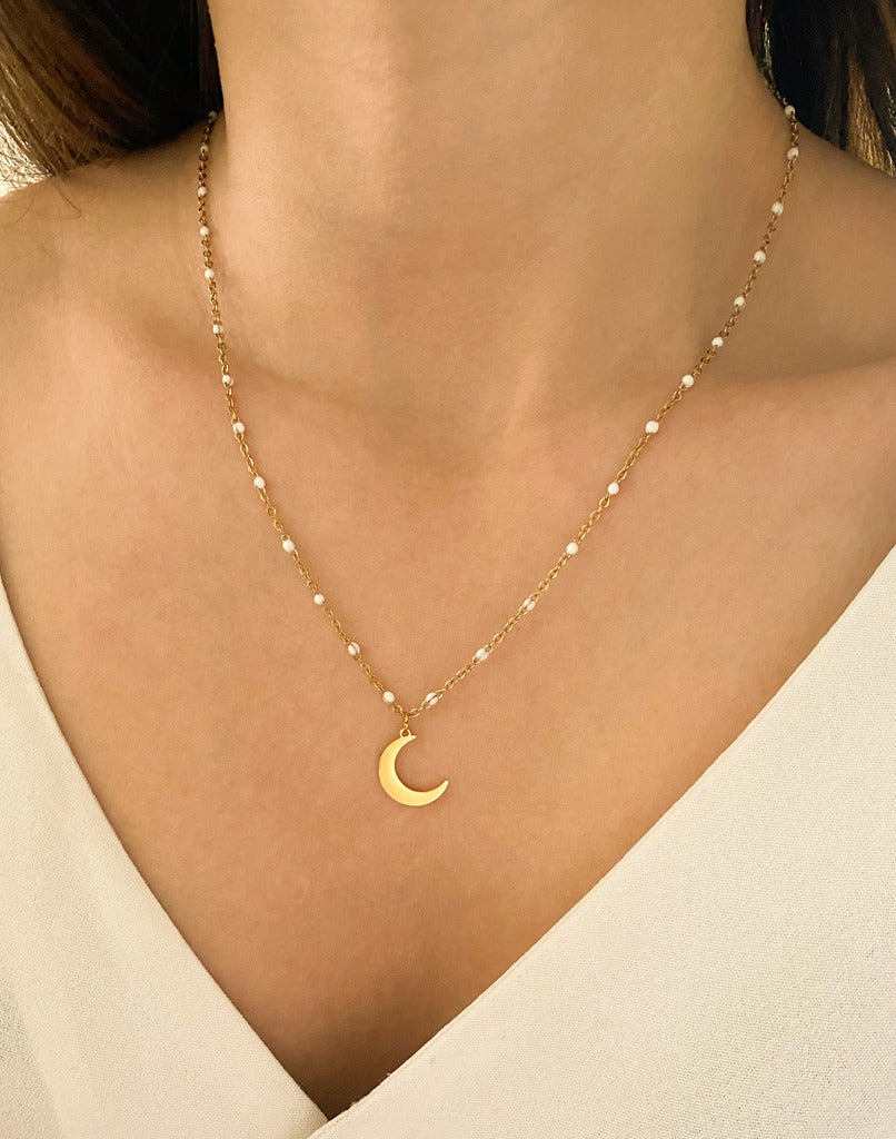 Collier lune pendentif croissant de lune acier inoxydable pour