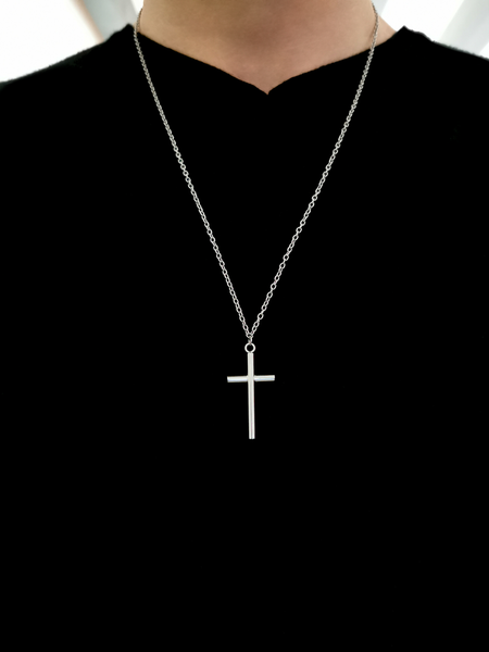 collier croix homme argent acier inoxydable